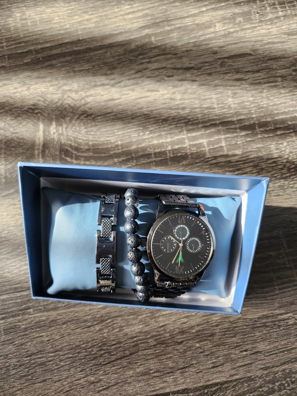 Men's Black Stainless Steel Watch and Bracelet Gift Set